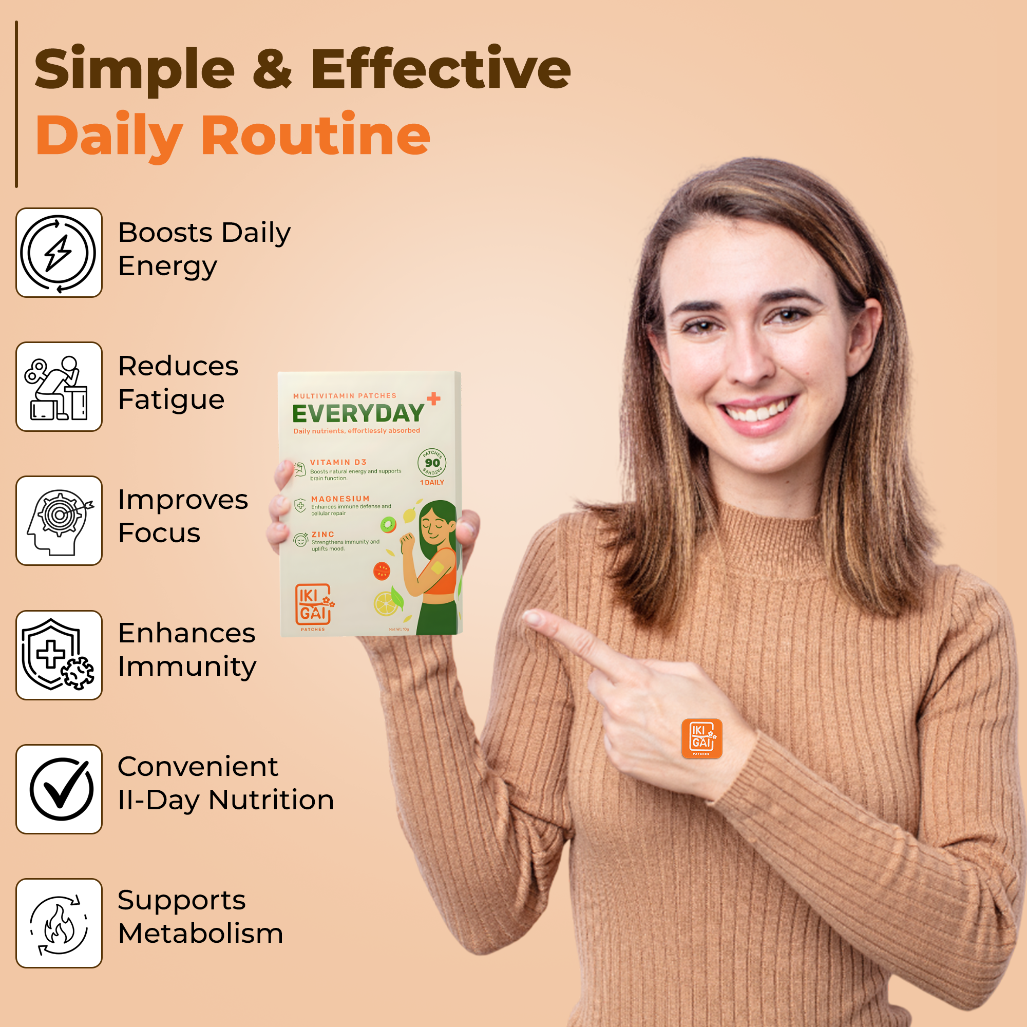 Everyday+ Patches with Vitamin D3, Magnesium, Zinc | Easy-to-Use Skin Patches.